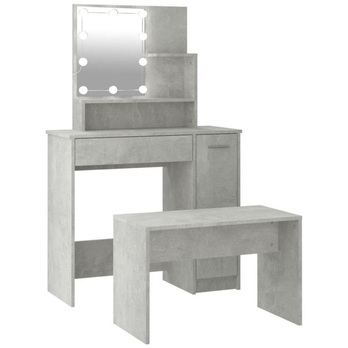 VidaXL Vanity Set with LED Cosmetic Table Makeup Dressing Table Jewelry Table Bedroom Concrete Grey 3114118