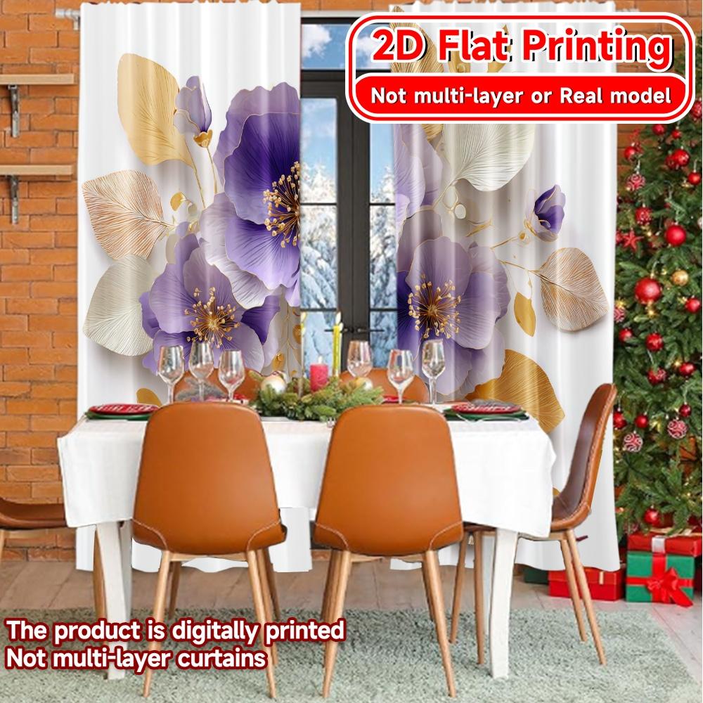 2D Flat Printing,2pcs Elegant Blooms Chic Curtain Cloth Durable Polyester Curtains Festive for Semi-Transparent Living Room