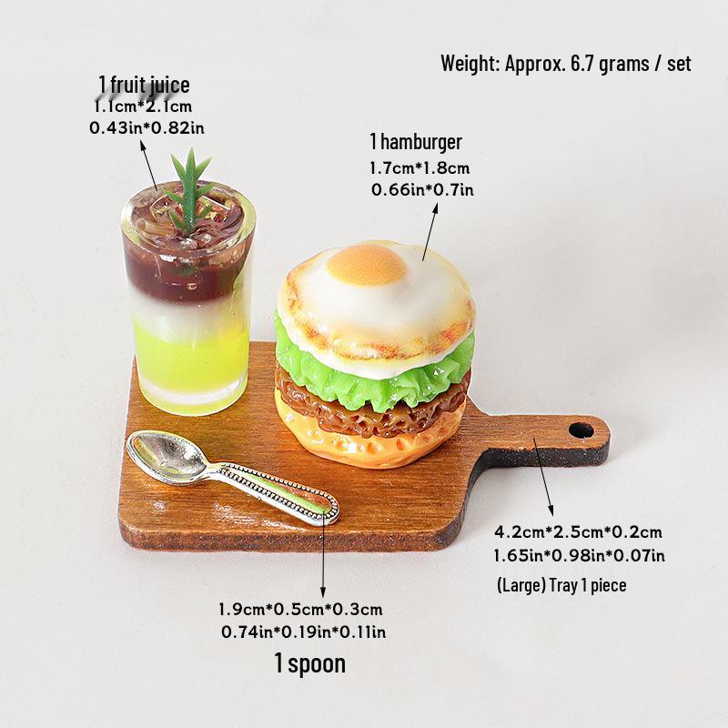 Miniature Dollhouse Hamburger & Juice Display Set with Tray and Spoon - DIY Decoration Accessories ложки/подноса