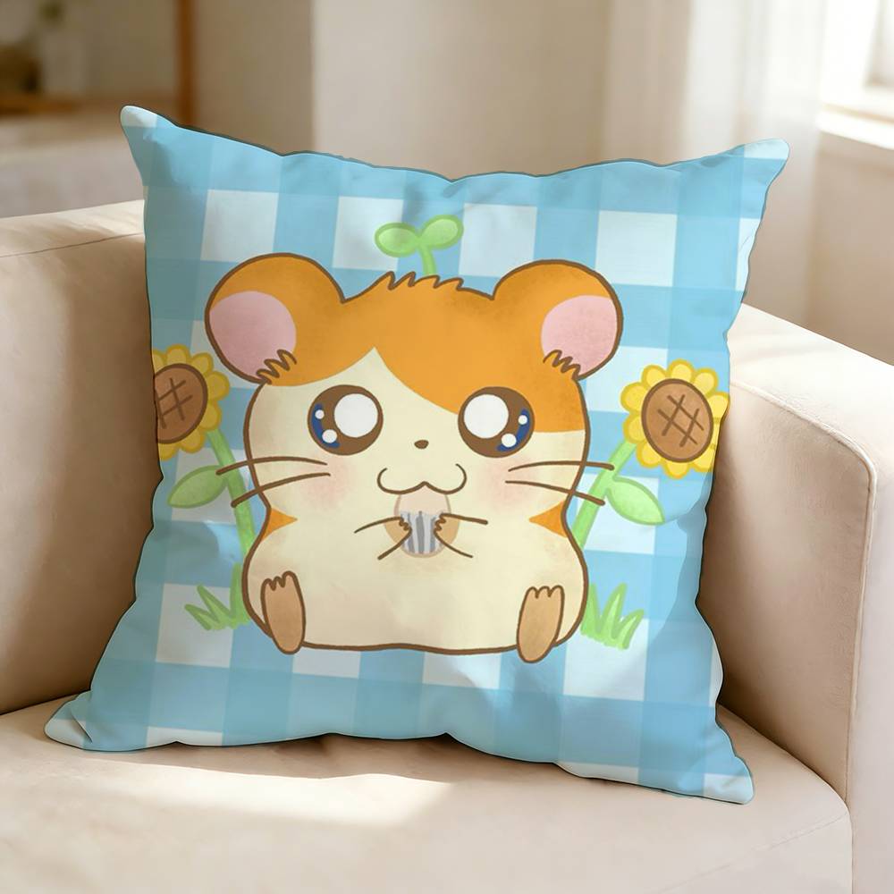 Cute cartoon character T-Trotting H-Hamtaro Pillow Case Square Double-Sided Sofa Cushion Cover Bedroom Bedside Pillow