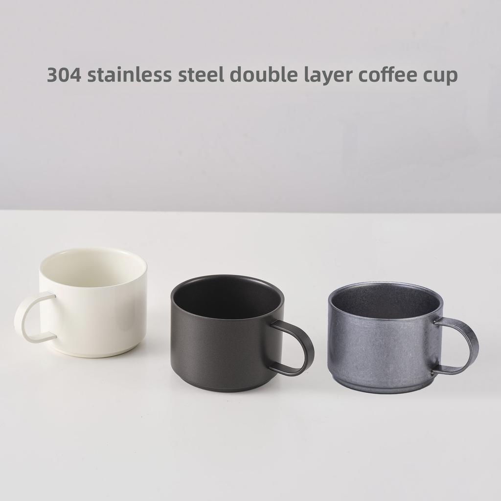 Household 304 stainless steel coffee cup double-layer heat-insulating anti-scald tea cup American outdoor retro coffee cup