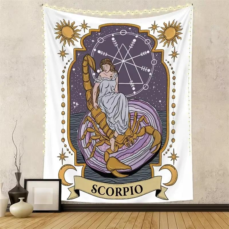 Twelve Constellations Wall Tapestry Hanging Tarot Hippie Wall Rugs Moon Sun Wall Art Decor Background Cloth Mandala Home Decor