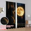 2D Flat Printing 2pcs Curtains Cat and Moon Light Filter Party Decorations for Indoor Celebrations   Room   Multipurpose Event