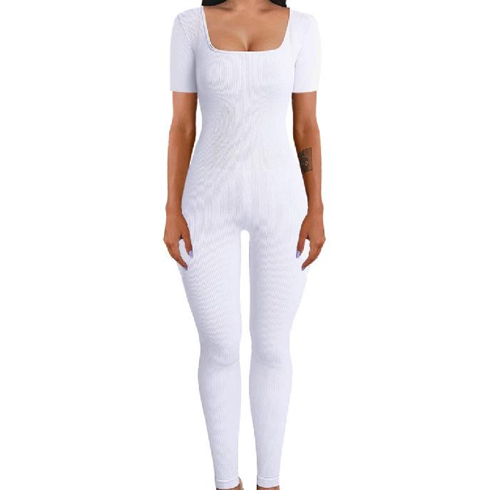 New Women'S Jumpsuit For Autumn And Winter, Threaded Square Collar, Hip Lifting, Slim Fit And Sexy Jumpsuit