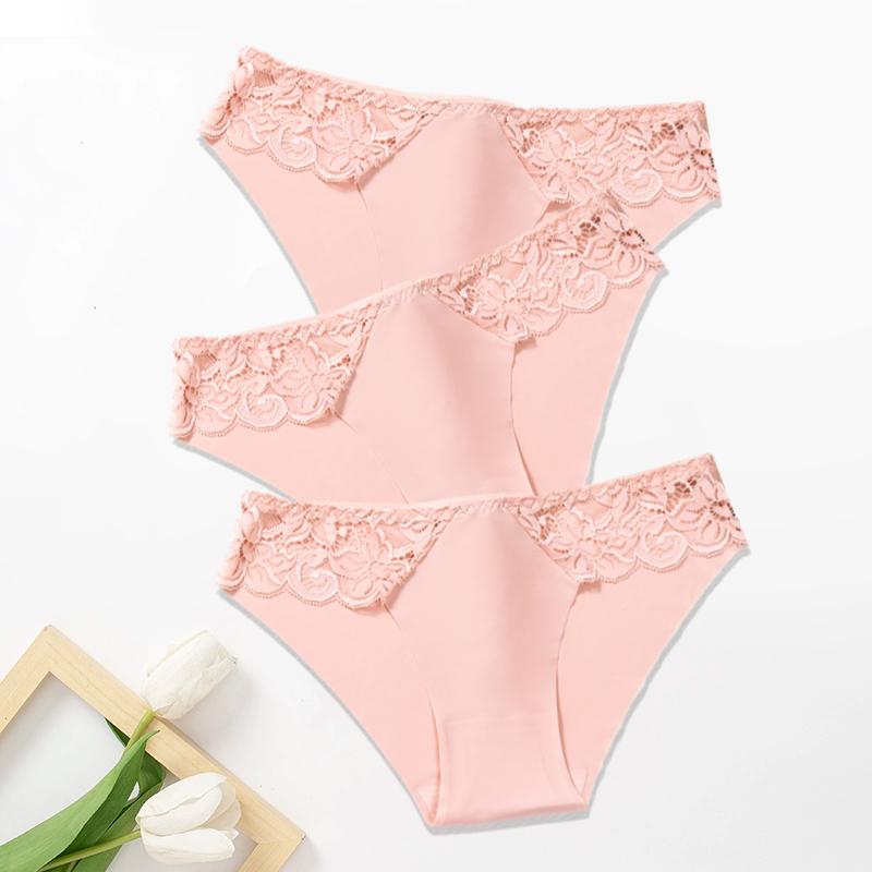 3Pcs/Set Lace Woman Panties Silk New Female Underwear for Woman Seamless Solid Lingerie Panties 3Pcs Free Shipping