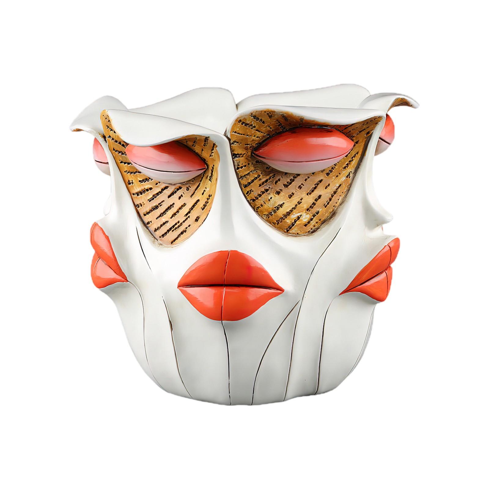 

Red Lips Human Face Flower Pot Resin Abstract Ornaments One Size белый
