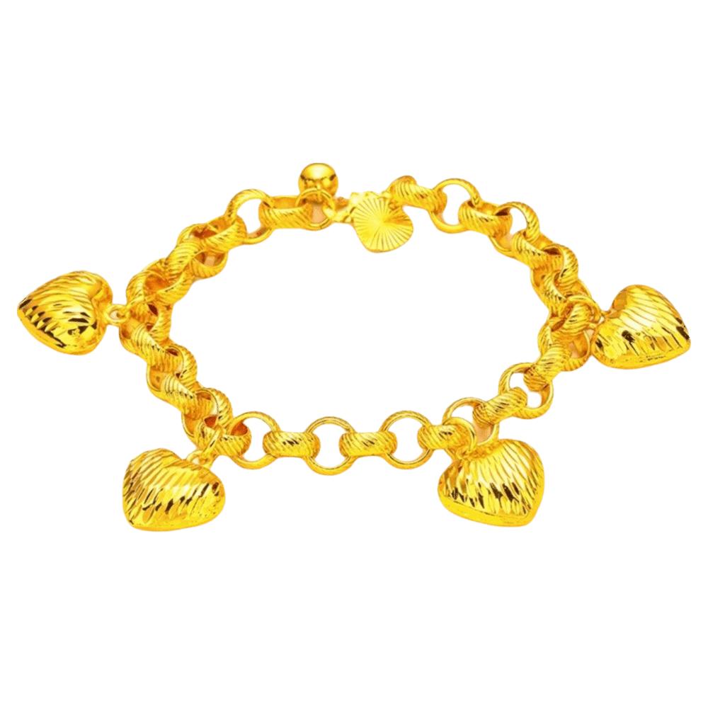 Elegant Gold Plated Heart Bracelet Brass Sand Gold Charm Bangle Pendant Hollow Bracelet  Party