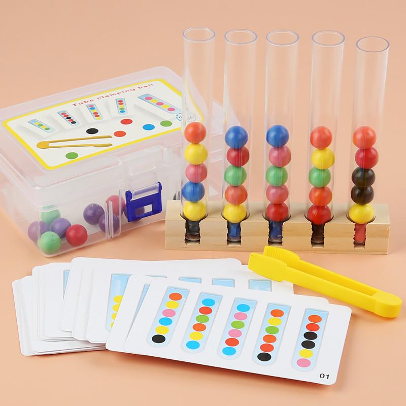 Sorting Wooden Kids Tubes Game With Color Coded Beads For Parent Activity Child