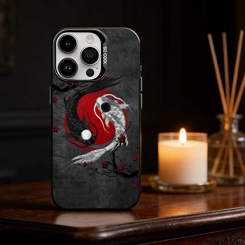 Koi Carp Fish Yin Yang Art Phone Case Color Silver Shell For IPhone 17 16 15 14 13 12 11 Pro Max Plus