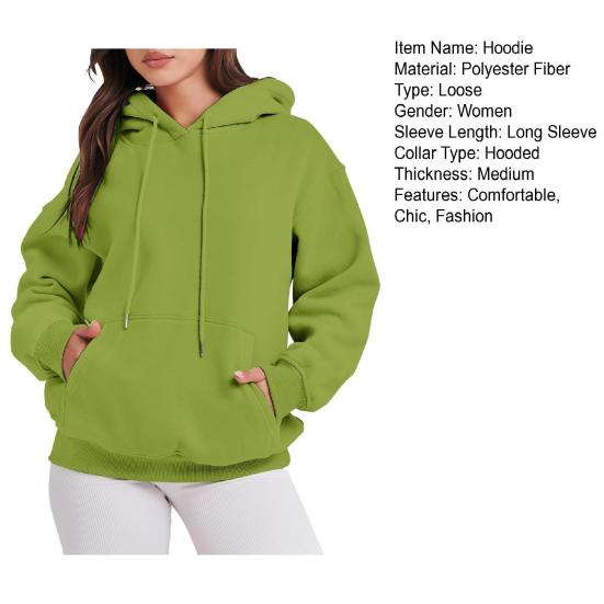 Women Hoodies Drawstring Pullover Fleece Sweatshirts Oversized Long Sleeve Hooded Top with Front Pocket