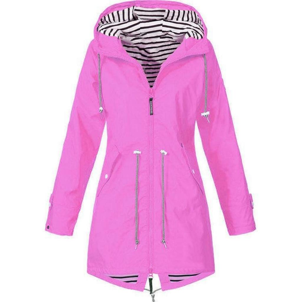 Women Solid Rain Jacket Outdoor Plus Waterproof Hooded Raincoat Windproof