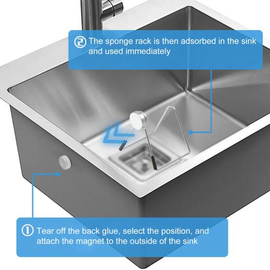 Magnetic Sponge Holder Kitchen Sink Organizer No Drilling Needed Easy To Install