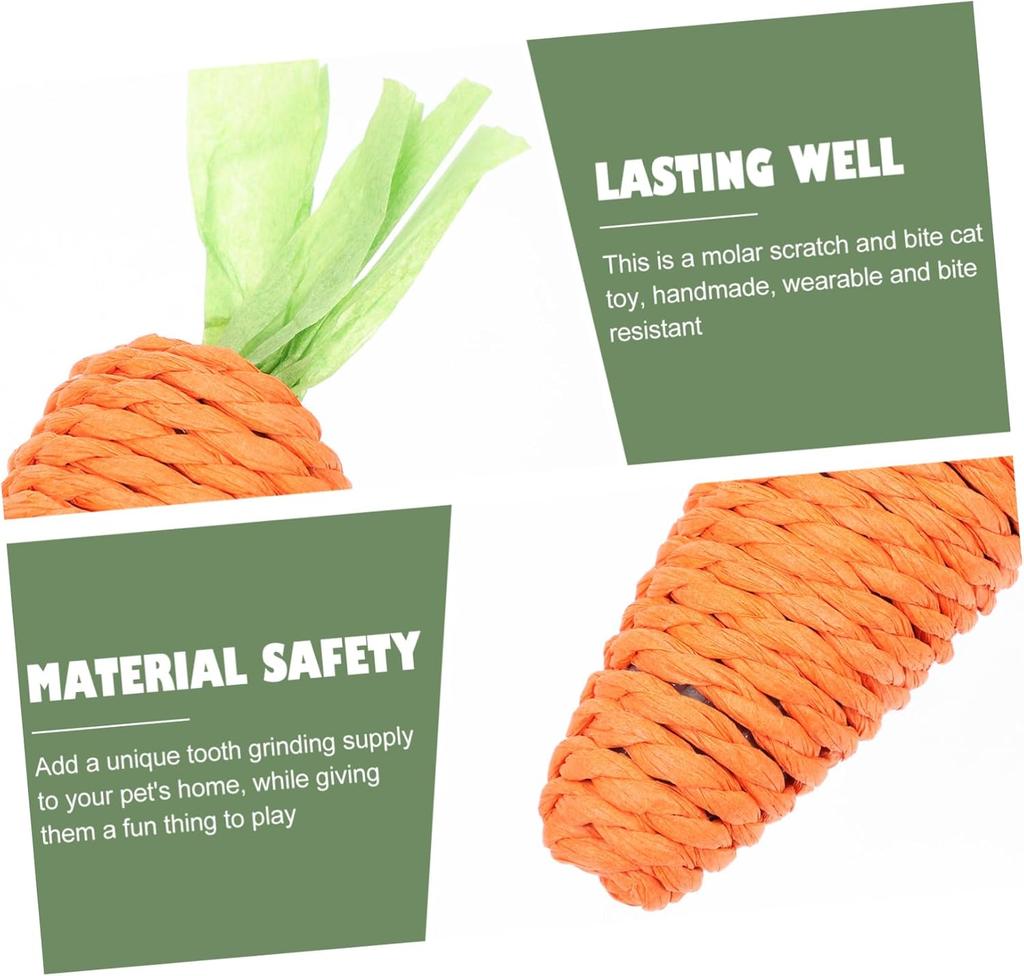 Cat Toy Carrot Sound Bite Resistant Paper Rope Clean Teeth Interactive Chew Toys Cat Kitten Built-in Bell Small Animals Pet Toys