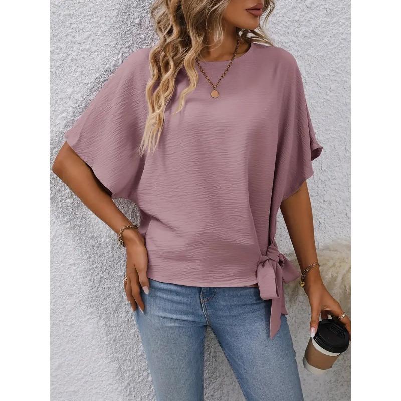 Fashion Round-neck Batwing Sleeve Blazer with Bow Tie At The Hem Shirts