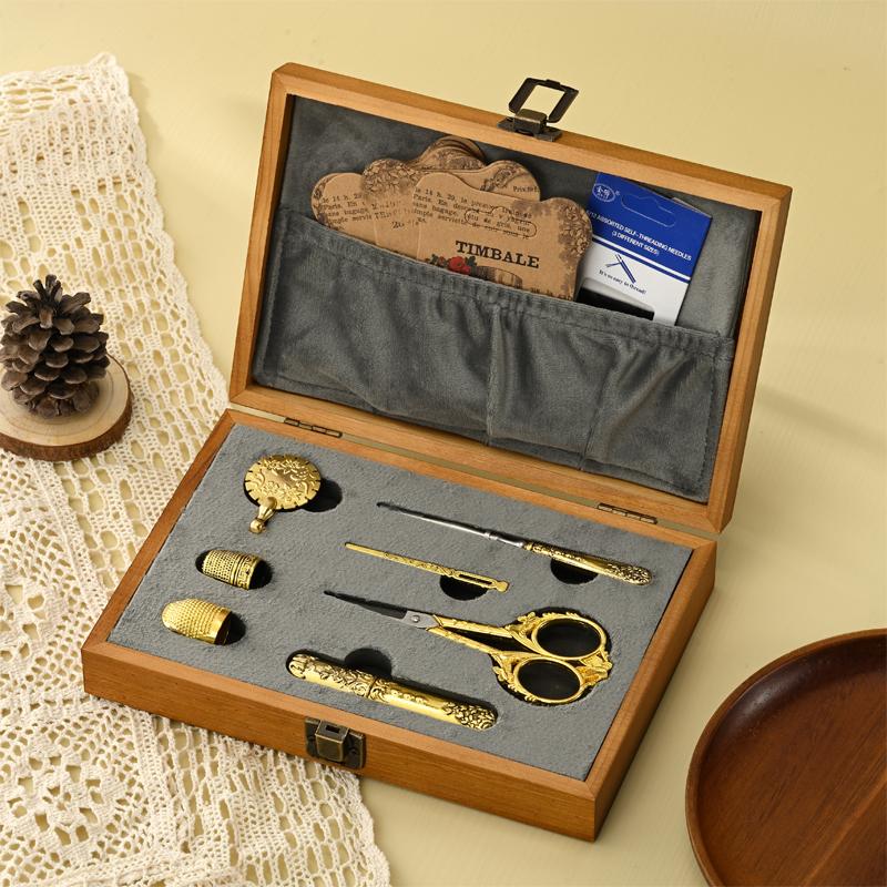 

Vintage Wooden Box Embroidery Scissors Kit Diy Craft Supplies Tools Antique Sewing Kit omplete Sewing Tools For Sewing Craft