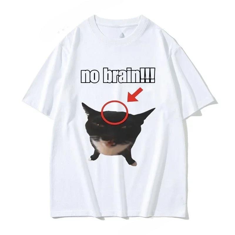 Funny Brainless Cat Pattern Printed Tshirt for Women Funny Humor Cute Kawaii Expression Bag Tshirt Casual Short Sleeve Y2k Top S