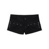 Pantaloncini Neri di Jeans Sexy a Vita Bassa Spicy Girl - Hot Pants Svasati Snella per Donna