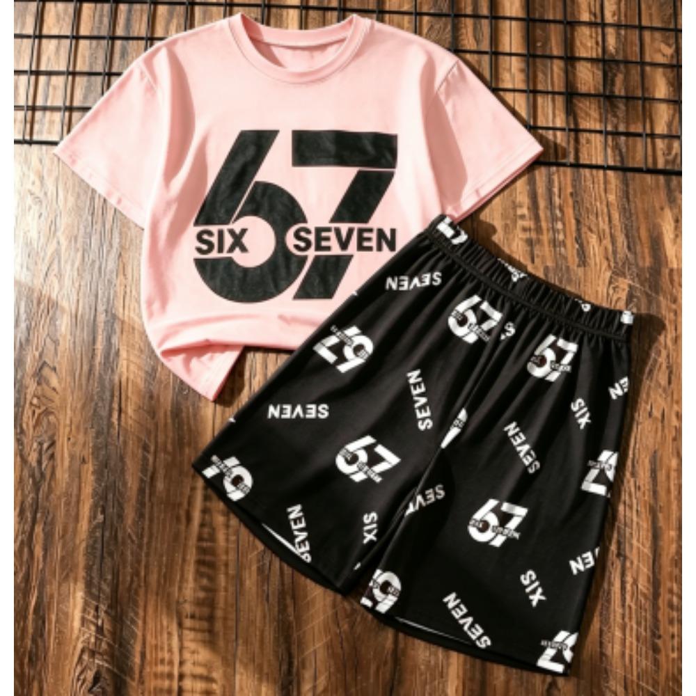 Men's Set 67 Six Seven Number Printed Men's T-shirt and Shorts 2 Piece Set Summer Casual Outdoor Men's and Women's T-shirt Sets