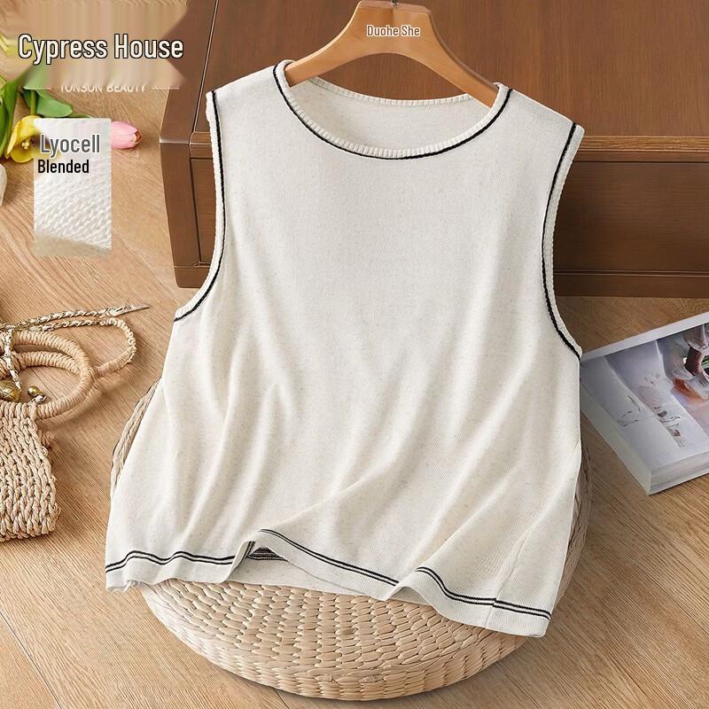 Siboos Women s Linen Blend Round Neck Colorblock Knitted Vest M