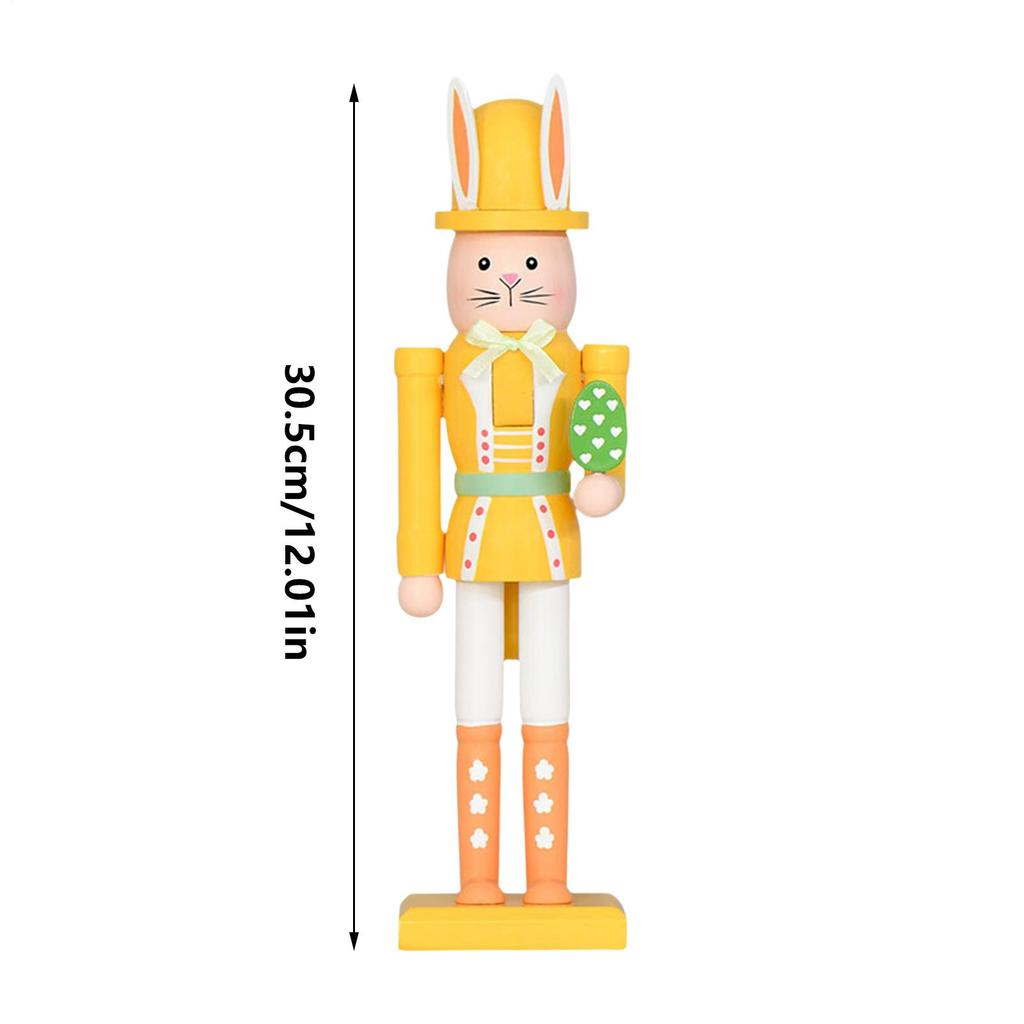12inch Easter Rabbit Nutcracker Ornament Wooden Easter Rabbits Nutcracker Statue Figures Decorations For Spring Tabletop Holiday