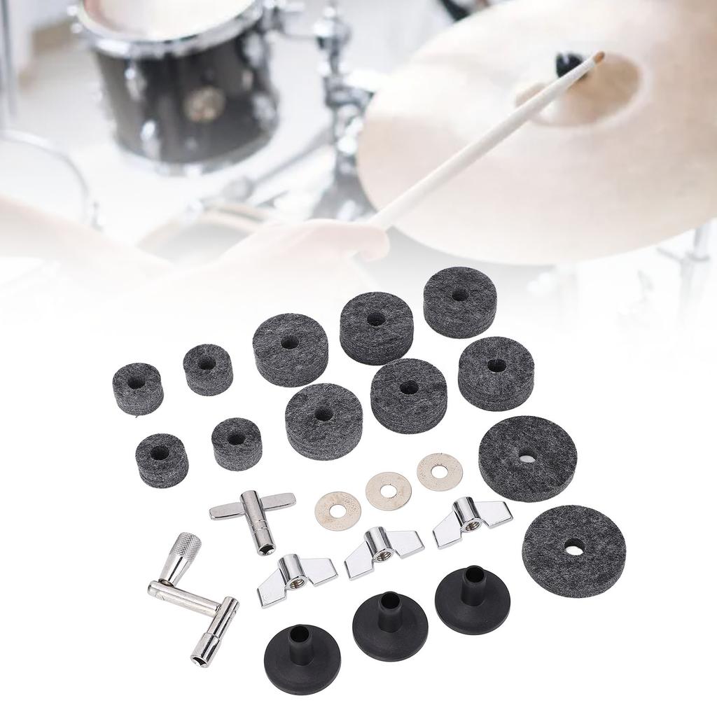 23 Pieces Cymbal Replacement Accessories Non Slip 2.5cm 4cm 5cm Felt Pads   Cymbal Sleeves Nuts Washers Base Set