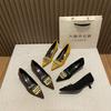Herbst und Winter 2025 neue Mode vielseitige spitze Ferse flacher Ausschnitt Einzelne Schuhe Damen Metall Schnalle Temperament hoher Absatz Damenschuhe