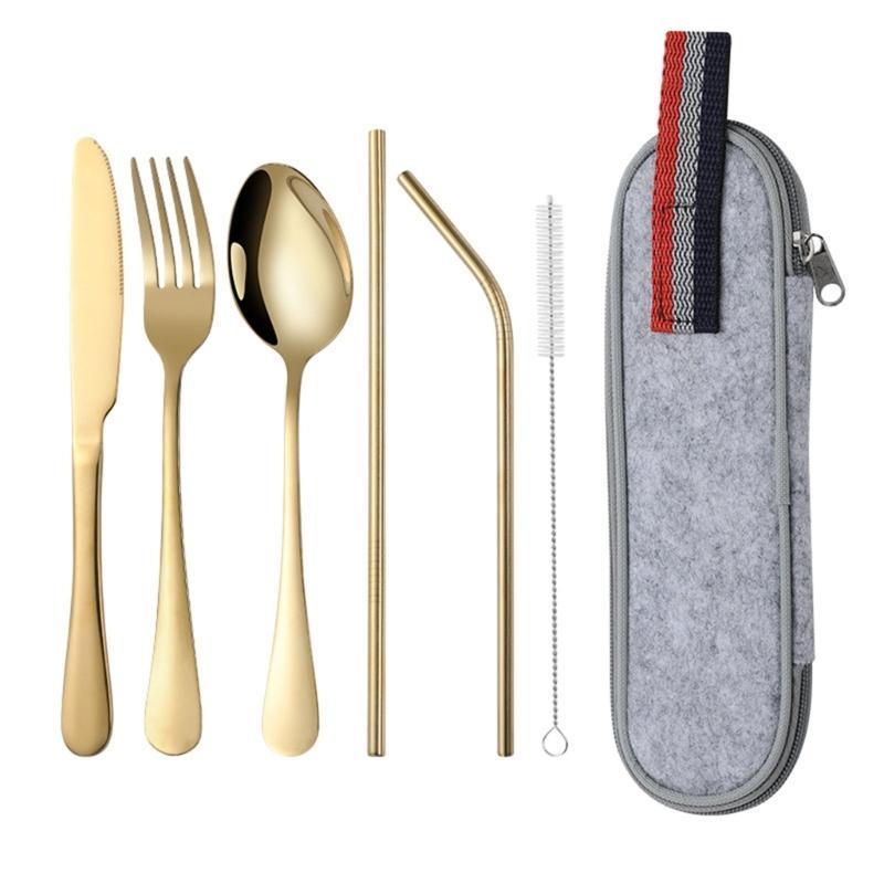 652F Lightweight Camping Cutlery Set Stainless Steel Fork Spoon Chopsticks Reusable Outdoor Flatware Dishwasher Safe