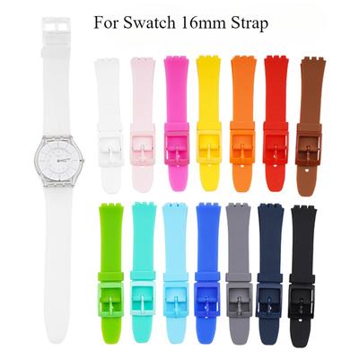 Ultra-thin Watch Band for Swatch Skin Strap Replacement Pin Buckle 16mm Silicone Rubber Wristband Red Navy Black White Watchband