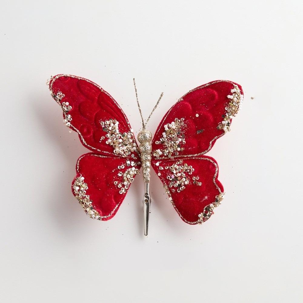Sparkling Artificial Butterfly Clip Flocking Butterfly Decor Holiday Tree Decor