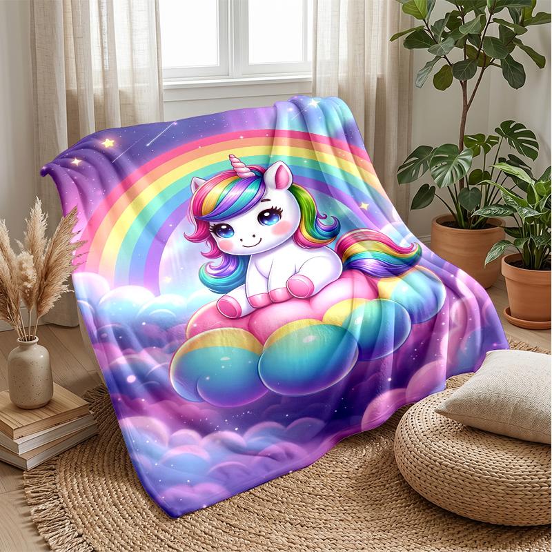 Cute Unicorn with Rainbow Blanket Personalized Name Flannel Blanket Soft Cozy Plush Throw for Sofa Bed Lightweight Home Decor