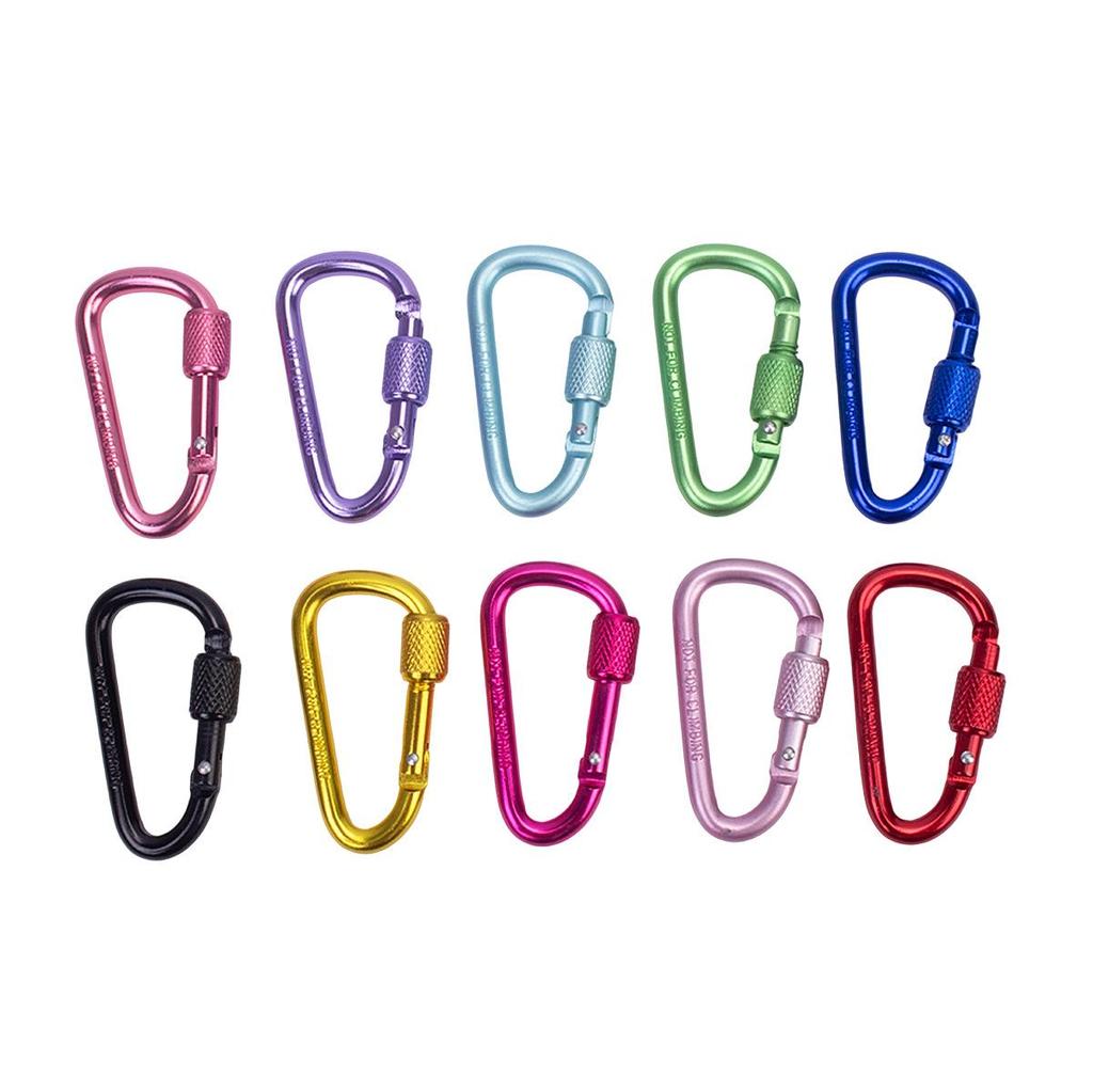 D-Shaped Locking Aluminum Carabiner No. 6 with Keyring for Backpack and Rope