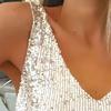 Women Vest Shiny Sequins Loose Fit Deep V Neck Sleeveless Tops Party Nightclub Stage Performance Camisole