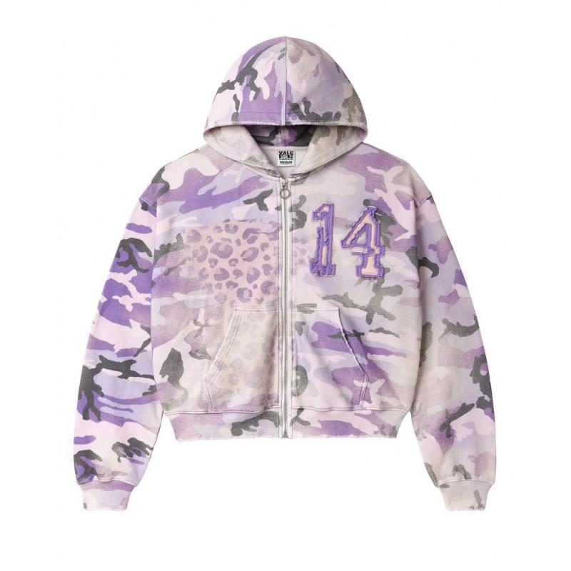 Unisex Hooded Zip-Up Sweatshirt With Camo Print Loose Fit Streetwear Teens Adults
