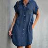 Ladies Dress Button Pocket Short Sleeve Lapel Solid Color Daily Wear Single-breasted Side