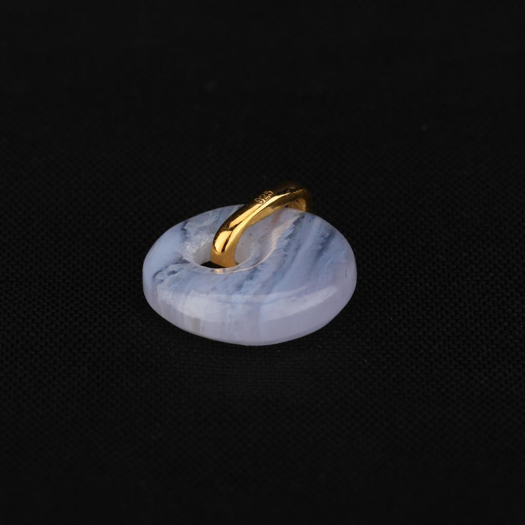 Blue Lace Agate Donut Pendant 925 Sterling Silver Gold Plated Minimal Fine Jewelry Gift for Her