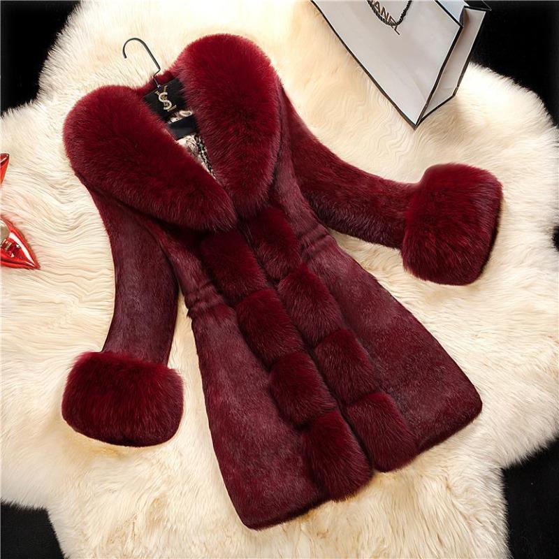 Mom's Imitation Fur Coat for Women - 0 Years Old Medium and Long Imitation Mink Rex Rabbit Fur Integrated Fashion and Warmth