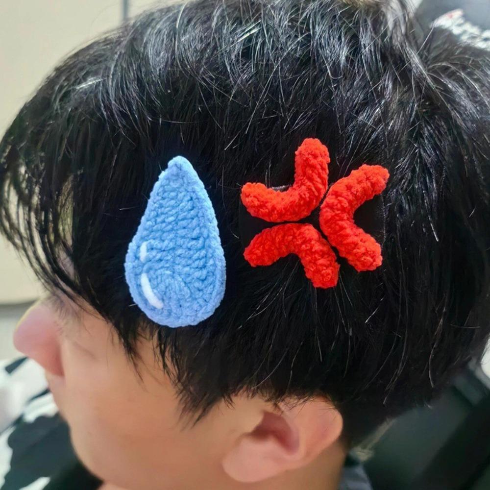 Break Two-Dimensional Angry Hairpin Angry Creative Funny Hairpin Handmade Crocheted Wool Hair Accessory Cute Side Bangs Clip