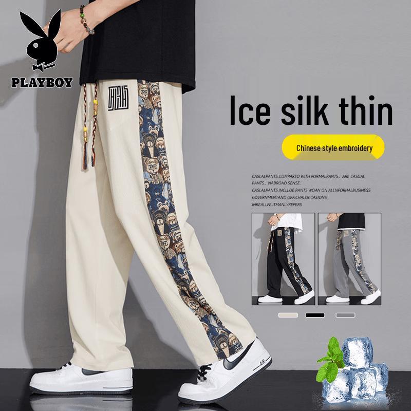 PLAYBOY Men s Ice Silk Casual Straight-Leg Pants L