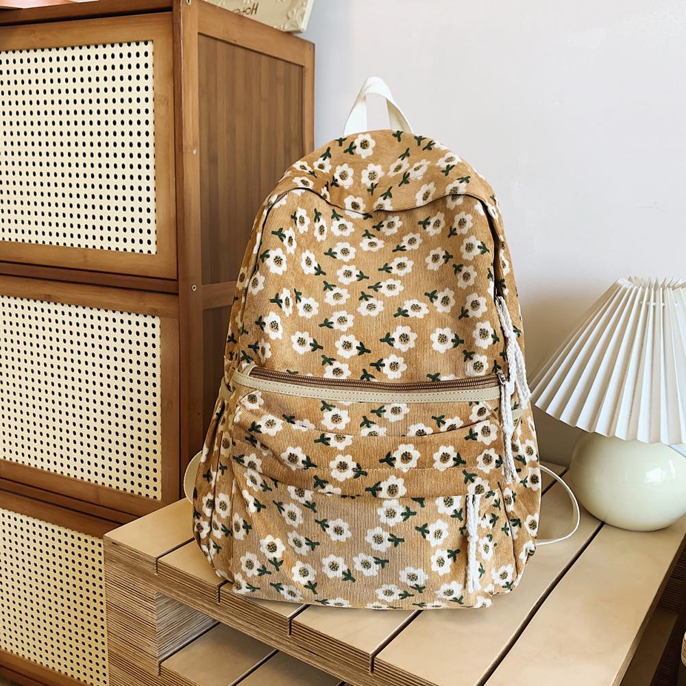 

Женский школьный рюкзак с несколькими карманами, повседневный рюкзак с цветочным принтом, вельветовый модный рюкзак для подростков, дорожная сумка хаки
