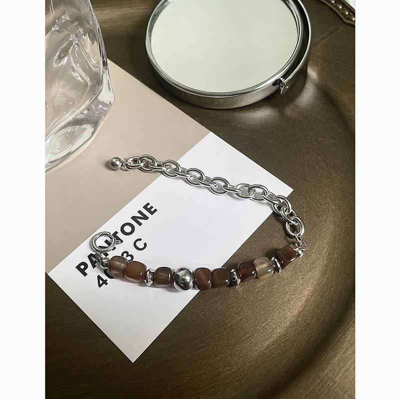 Geometric Stainless Steel Bracelet For Men And Women With Natural Stone Accents