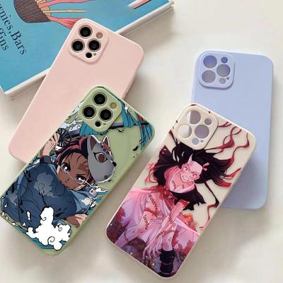 Japan Anime Demon Slayer Handyhülle iPhone 11 12 13 14 Pm Pro Max 7 8 Plus XR XS SE Gerade Kante Flüssigsilikonhülle Fundas