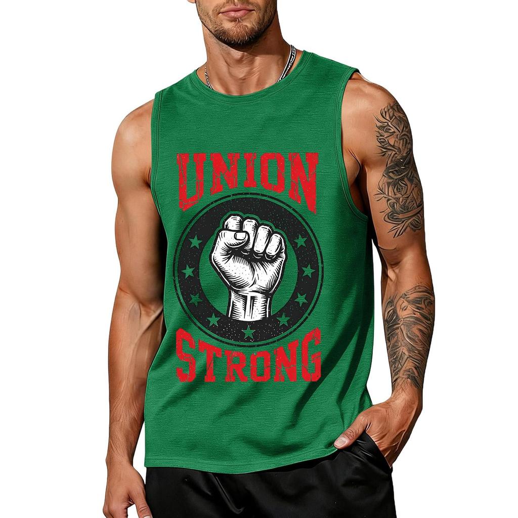 Men's Sleeveless Casual Tank Top Muscle Shirt Labor Day Union Strong Printed Sleeveless Tee Workout Gym Shirt