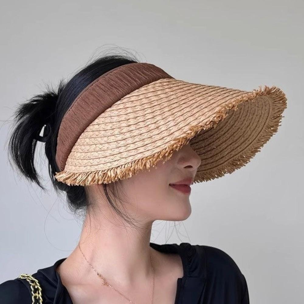 Woven Straw Visor Cap Sunscreen Summer Sun Cap Simple Empty Top Hat Seaside