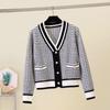 2022 Short Cardigan Women's Sweater Coat Autumn And Winter New Style Outer V-neck Loose Plaid Top All-match Casual