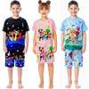 Conjunto de Pijama de Verano con Estampado Sprunki para Niños y Niñas de Algodón Casual Dibujos Animados Traje de Dos Piezas para Estar en Casa para Niños