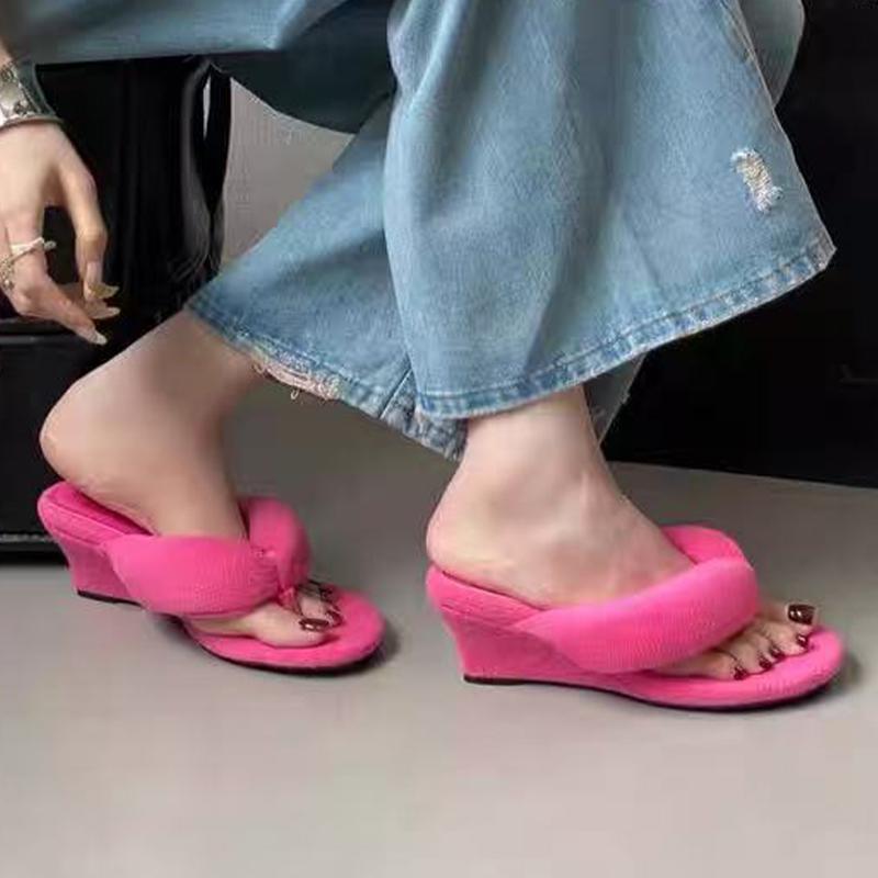 Fashion Wedges Women Slippers Clip Toe Fashion Cotton Shoes Dress Designer Woman Heeled Shoes 2025 Autumn Luxury Brand Ladies Zapatos