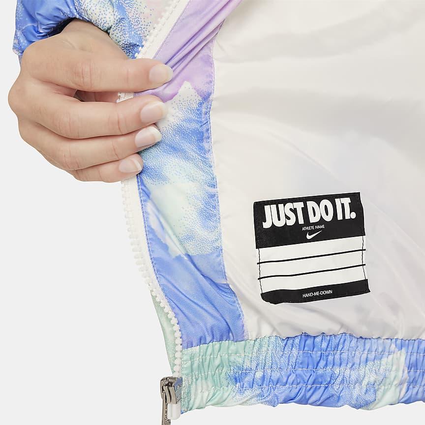 Nike Down Jacket Swoosh Chevron Print Hooded Zipper Casual Kids Jackets Multicolor FZ3436-901