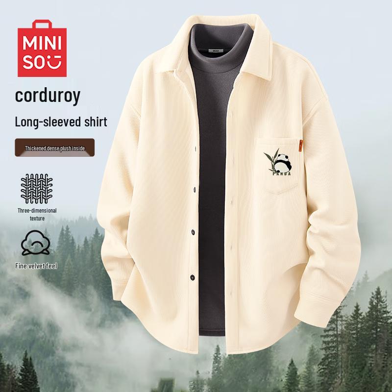 MINISO Men s Maillard Corduroy Lined Long Sleeve Shirt Jacket XL