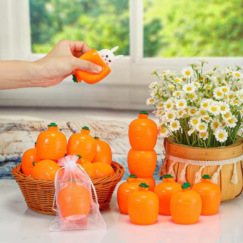 1-40PCS Easter Carrot Rabbit Squeeze Cup Bunny Pinching Plaything Easter Decoration 2025 Easter Rabbit Birthday Gift for Kids