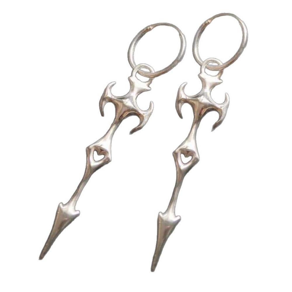 Gothic Punk Sliver Color Thorns Cross Hollowed-Out Heart Shape Sharp Spikes Dangle Earrings for Women Men Hip-hop Couple Jewelry